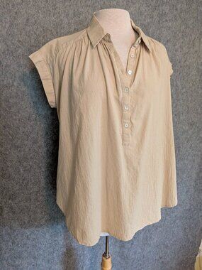 Momni boutique Breezy Cotton Oversized Short Sleeve Blouse Oatmeal Small